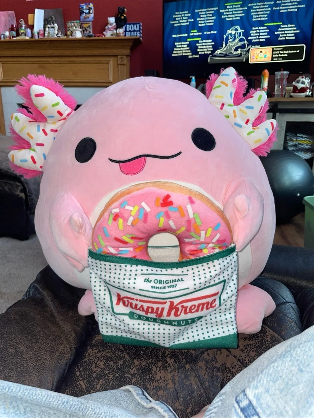 Pink Axolotl Plush with Sprinkled Donut